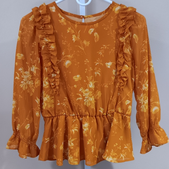 Madewell Tops - Madewell Women's (XXS) Golden Yellow Floral Ruffle Blouse